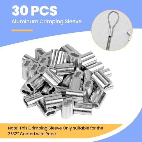 Wire Rope, Black Vinyl Coated Steel Cable, Stainless Steel Wire Cable with 30Pcs Crimping Sleeves, Guide Wire for Outdoor String Lights, 1/16" Overmolded to 3/32", 7x7 Construction(100FT) in Kuwait