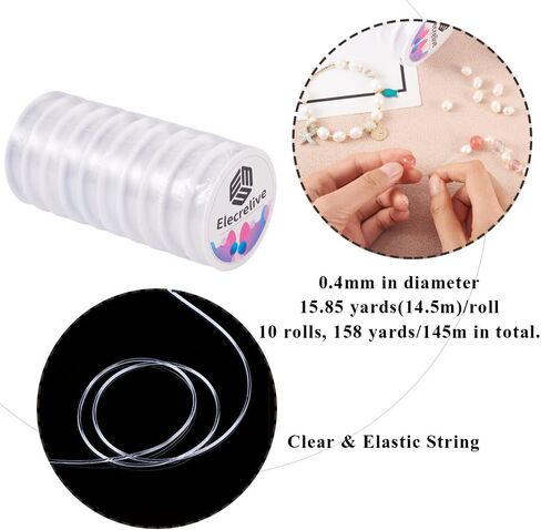 Elecrelive 0.4mm Clear Elastic Stretch Crystal Thread String Cord for Jewelry Making and Craft Bracelet Beads Thread Making DIY Necklace Making 10m/roll Total 10 Rolls in Kuwait