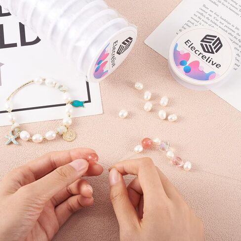 Elecrelive 0.4mm Clear Elastic Stretch Crystal Thread String Cord for Jewelry Making and Craft Bracelet Beads Thread Making DIY Necklace Making 10m/roll Total 10 Rolls in Kuwait