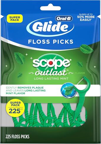 Oral-B Glide with Scope Outlast Dental Floss Picks, Mint, 225 Picks in Saudi Arabia