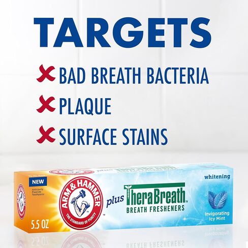 ARM & HAMMER Toothpaste Plus TheraBreath Breath Fresheners, Invigorating ICY Mint Flavor, Whitening Anticavity Fluoride Toothpaste for Bad Breath, 5.5 Oz (Pack of 2) in Saudi Arabia