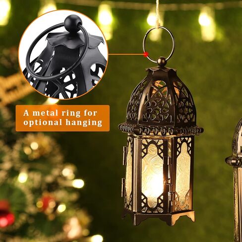 Metal Candle Holder 4PCS Transparent Glass Moroccan Style Hanging Lanterns Creative Wedding Home Tabletop Decoration Birdcage, Black in Saudi Arabia