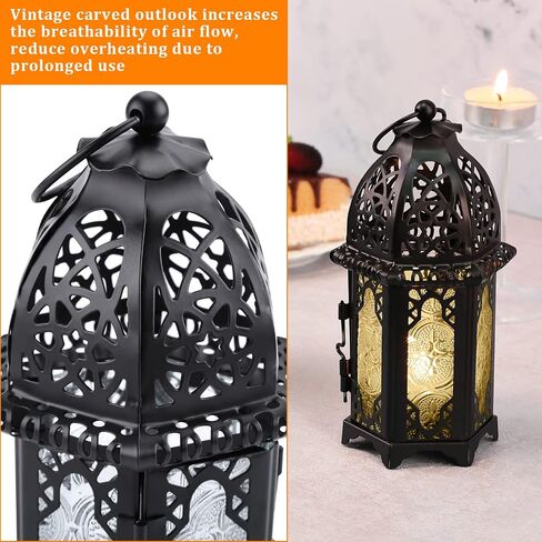 Metal Candle Holder 4PCS Transparent Glass Moroccan Style Hanging Lanterns Creative Wedding Home Tabletop Decoration Birdcage, Black in Saudi Arabia
