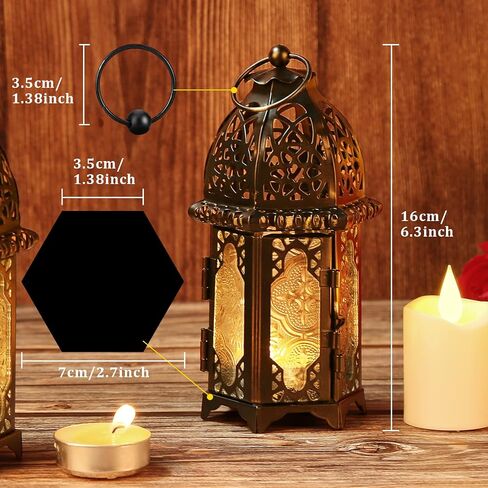 Metal Candle Holder 4PCS Transparent Glass Moroccan Style Hanging Lanterns Creative Wedding Home Tabletop Decoration Birdcage, Black in Saudi Arabia