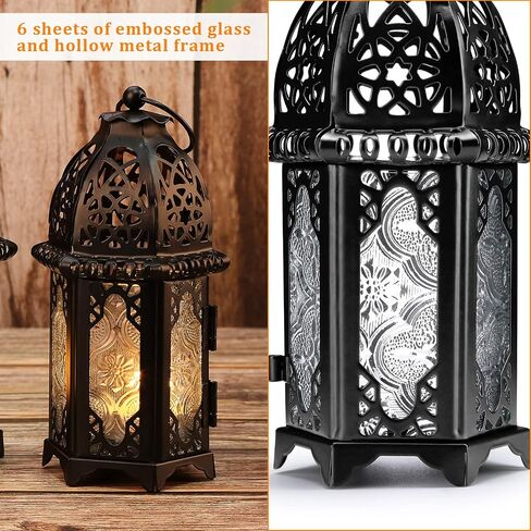 Metal Candle Holder 4PCS Transparent Glass Moroccan Style Hanging Lanterns Creative Wedding Home Tabletop Decoration Birdcage, Black in Saudi Arabia