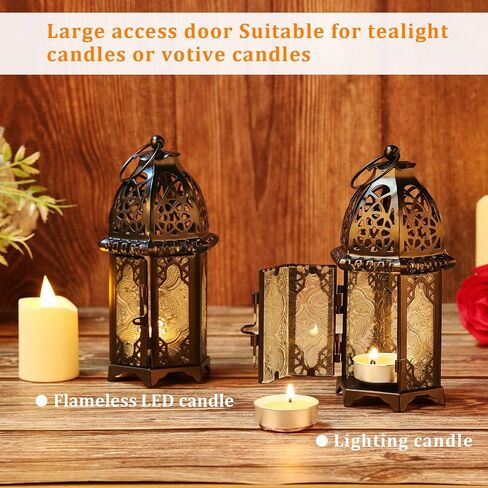 Metal Candle Holder 4PCS Transparent Glass Moroccan Style Hanging Lanterns Creative Wedding Home Tabletop Decoration Birdcage, Black in Saudi Arabia