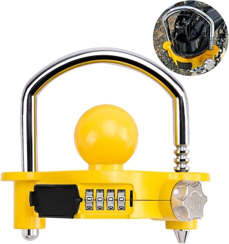 أقفال وصلة المقطورة، مجموعة أقفال المقطورة، وصلة ربط الكرة شديدة التحمل، أقفال وصلة سحب آمنة، ملحقات العربة تناسب قارنات التوصيل 1-7/8 بوصة و2 بوصة و2-5/16 بوصة (أصفر) in Kuwait