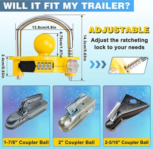 أقفال وصلة المقطورة، مجموعة أقفال المقطورة، وصلة ربط الكرة شديدة التحمل، أقفال وصلة سحب آمنة، ملحقات العربة تناسب قارنات التوصيل 1-7/8 بوصة و2 بوصة و2-5/16 بوصة (أصفر) in Kuwait