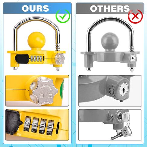 أقفال وصلة المقطورة، مجموعة أقفال المقطورة، وصلة ربط الكرة شديدة التحمل، أقفال وصلة سحب آمنة، ملحقات العربة تناسب قارنات التوصيل 1-7/8 بوصة و2 بوصة و2-5/16 بوصة (أصفر) in Kuwait