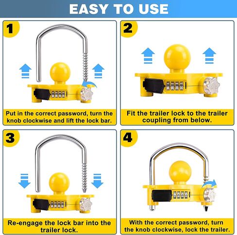 أقفال وصلة المقطورة، مجموعة أقفال المقطورة، وصلة ربط الكرة شديدة التحمل، أقفال وصلة سحب آمنة، ملحقات العربة تناسب قارنات التوصيل 1-7/8 بوصة و2 بوصة و2-5/16 بوصة (أصفر) in Kuwait