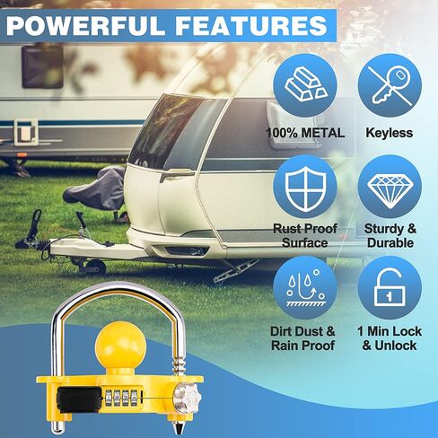 أقفال وصلة المقطورة، مجموعة أقفال المقطورة، وصلة ربط الكرة شديدة التحمل، أقفال وصلة سحب آمنة، ملحقات العربة تناسب قارنات التوصيل 1-7/8 بوصة و2 بوصة و2-5/16 بوصة (أصفر) in Kuwait