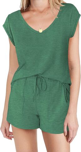 Ekouaer Womens Pajama Sets Comfy Short Sleeve Sleepwear Tops and Shorts Cute Pjs 2 Piece Lounge Set S-XXL in Saudi Arabia