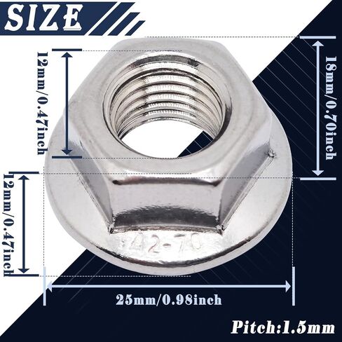 M12 x 1.5mm 304 Stainless Steel Serrated Flange Hex Lock Nuts,Non-Slip Lock Flange Nuts(10pcs) in Saudi Arabia