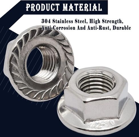 M12 x 1.5mm 304 Stainless Steel Serrated Flange Hex Lock Nuts,Non-Slip Lock Flange Nuts(10pcs) in Saudi Arabia