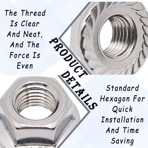 M12 x 1.5mm 304 Stainless Steel Serrated Flange Hex Lock Nuts,Non-Slip Lock Flange Nuts(10pcs) in Saudi Arabia