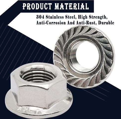 M12 x 1.5mm 304 Stainless Steel Serrated Flange Hex Lock Nuts,Non-Slip Lock Flange Nuts(10pcs) in Saudi Arabia