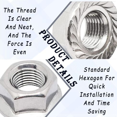 M12 x 1.5mm 304 Stainless Steel Serrated Flange Hex Lock Nuts,Non-Slip Lock Flange Nuts(10pcs) in Saudi Arabia
