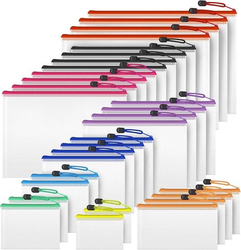 Zipper Pouches for organizing, 30 pcs Zipper Bags for Document Organizer for Office Supplies, 8 Sizes Waterproof Plastic Zipper Pouches for Multiple Usage, 9 Colors in Saudi Arabia