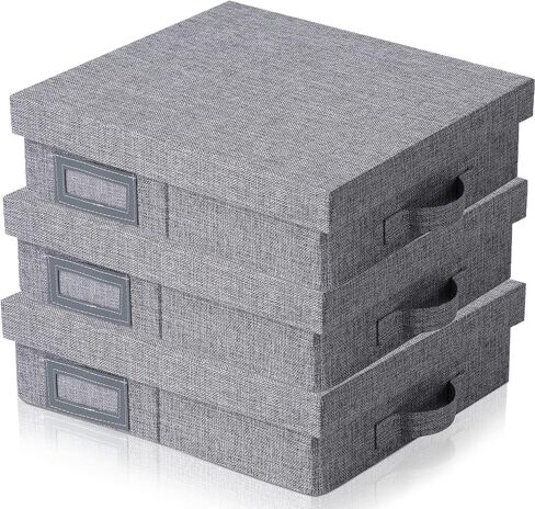 Linen Scrapbook Storage Box Photo Storage Boxes,14.6 '' x 13 '' x 4 '',Gray,Document Letter Box, Photo Box for Storage (3) in Kuwait