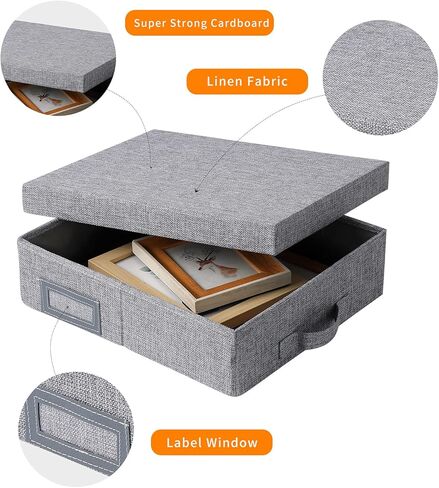 Linen Scrapbook Storage Box Photo Storage Boxes,14.6 '' x 13 '' x 4 '',Gray,Document Letter Box, Photo Box for Storage (3) in Kuwait