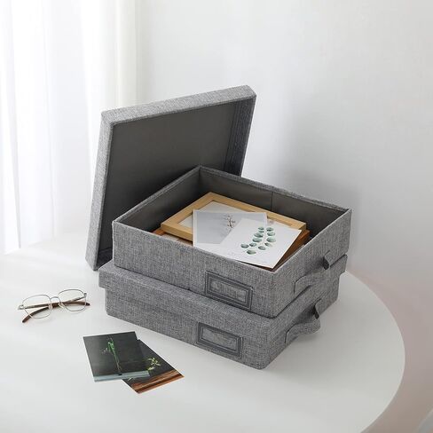 Linen Scrapbook Storage Box Photo Storage Boxes,14.6 '' x 13 '' x 4 '',Gray,Document Letter Box, Photo Box for Storage (3) in Kuwait