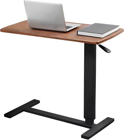 Overbed Table,Hospital Bed Table,Pneumatic Mobile Standing Rolling Laptop Desk,Overbed Table with Wheels Adjustable Height,Hospital Table Over Bed Home Use&Medical Bedside Table-Walnut in Saudi Arabia