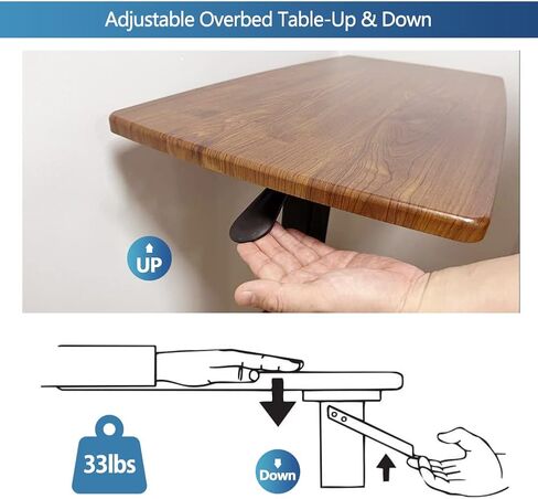 Overbed Table,Hospital Bed Table,Pneumatic Mobile Standing Rolling Laptop Desk,Overbed Table with Wheels Adjustable Height,Hospital Table Over Bed Home Use&Medical Bedside Table-Walnut in Saudi Arabia