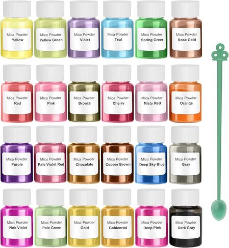 HEMOER Pigment Powder 24 Color-240g Epoxy Resin Mica Powder with Pearl for Bath Bombs Soap Colorant, Resin Art Crafts, Slime, Paint, Candle, Nail Polish, Natural Makeup Dye (10g/0.35oz Each Bottle) in Kuwait