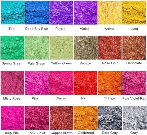 HEMOER Pigment Powder 24 Color-240g Epoxy Resin Mica Powder with Pearl for Bath Bombs Soap Colorant, Resin Art Crafts, Slime, Paint, Candle, Nail Polish, Natural Makeup Dye (10g/0.35oz Each Bottle) in Kuwait