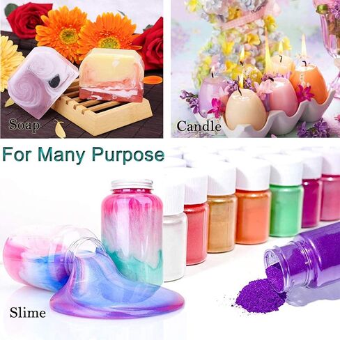 HEMOER Pigment Powder 24 Color-240g Epoxy Resin Mica Powder with Pearl for Bath Bombs Soap Colorant, Resin Art Crafts, Slime, Paint, Candle, Nail Polish, Natural Makeup Dye (10g/0.35oz Each Bottle) in Kuwait