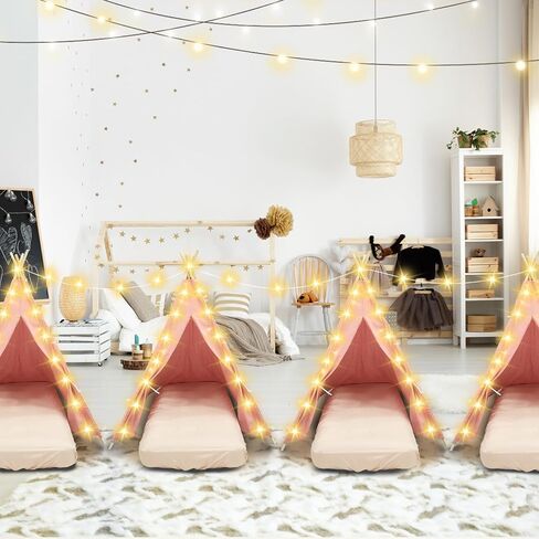 2 Pack Kids Teepee Tent with Mattress,Fitted Sheet,Light String,Washable Natural Cotton Toddler Play Tent for Girls Boys Indoor Outdoor Sleepover Slumber Birthday Party(White) in Saudi Arabia