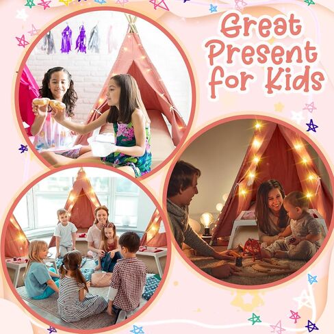 2 Pack Kids Teepee Tent with Mattress,Fitted Sheet,Light String,Washable Natural Cotton Toddler Play Tent for Girls Boys Indoor Outdoor Sleepover Slumber Birthday Party(White) in Saudi Arabia
