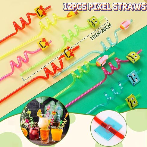 110 Pixel Party Favors Birthday Party Supplies Button Pins Straws Silicone Bracelets Keychains Stickers Goodie Bag Stuffer Toy Prize Pinata Filler Miner Themed Party Favors for Kids Boys Girls in Kuwait