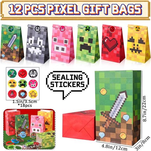 110 Pixel Party Favors Birthday Party Supplies Button Pins Straws Silicone Bracelets Keychains Stickers Goodie Bag Stuffer Toy Prize Pinata Filler Miner Themed Party Favors for Kids Boys Girls in Kuwait