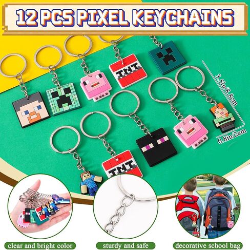 110 Pixel Party Favors Birthday Party Supplies Button Pins Straws Silicone Bracelets Keychains Stickers Goodie Bag Stuffer Toy Prize Pinata Filler Miner Themed Party Favors for Kids Boys Girls in Kuwait