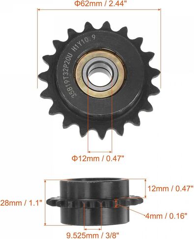 uxcell #35 Chain Idler Sprocket, 12mm Bore 3/8" Pitch 18 Tooth Tensioner, Black Oxide Finished C45 Carbon Steel with Insert Double Bearing for ISO 06C Chains in Kuwait