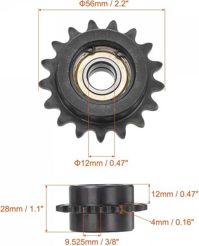 uxcell #35 Chain Idler Sprocket, 12mm Bore 3/8" Pitch 18 Tooth Tensioner, Black Oxide Finished C45 Carbon Steel with Insert Double Bearing for ISO 06C Chains in Kuwait