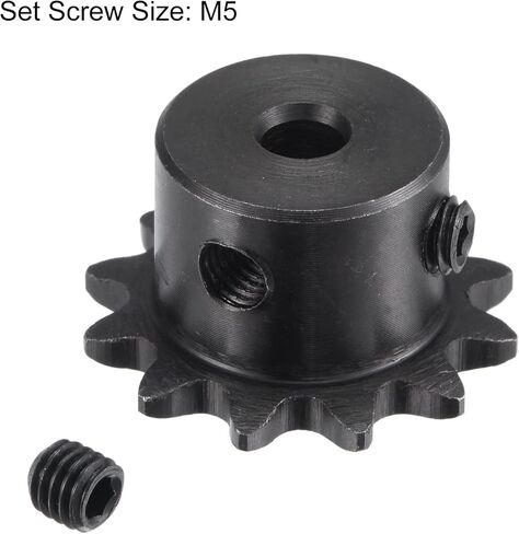 ضرس دوار uxcell 12 سن من النوع B، 25 سلسلة، حبلا واحد 1/4 بوصة، تجويف 5 مم من أكسيد الكربون الأسود C45 من الفولاذ الكربوني مع مجموعة براغي لـ ISO 04C in Kuwait