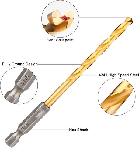 Hex Shank Drill Bits - Set of 10Pcs, 3/16 Inch Premium 4341 HSS Titanium Impact Hex Drill Bits for Wood, Steel, Metal, Plastic, Quick Change Design in Saudi Arabia