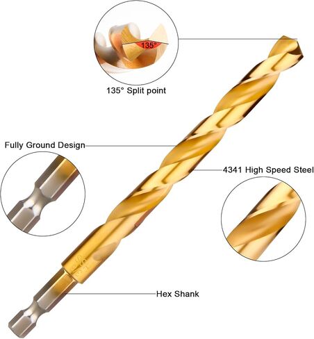 Hex Shank Drill Bits - Set of 10Pcs, 3/16 Inch Premium 4341 HSS Titanium Impact Hex Drill Bits for Wood, Steel, Metal, Plastic, Quick Change Design in Saudi Arabia