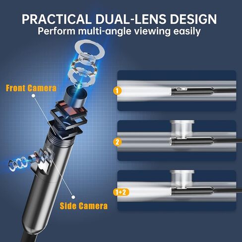 7.9mm Dual Lens Endoscope Borescope ILIHOME Inspection Camera with 4.5" IPS Screen IP68 Waterproof Endoscope Camera with 8+1 LED Lights Snake Plumbing Camera with 16.5FT Cable 32G TF Card, Travel Case in Saudi Arabia