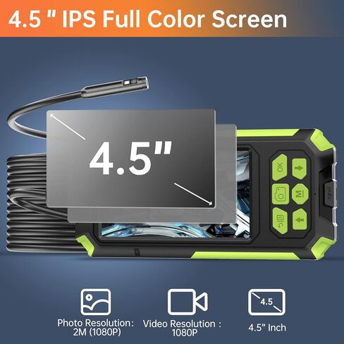 7.9mm Dual Lens Endoscope Borescope ILIHOME Inspection Camera with 4.5" IPS Screen IP68 Waterproof Endoscope Camera with 8+1 LED Lights Snake Plumbing Camera with 16.5FT Cable 32G TF Card, Travel Case in Saudi Arabia