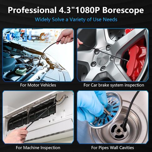 Endoscope Camera with Light, Rivulet Borescope Camera w/16.4ft Semi-Rigid Cable, 4.3'' HD 1080P w/8 Adjust LED Lights IP67 Waterproof Inspection Camera, Handheld Scope Camera for Swer, 3 Gadgets in Saudi Arabia