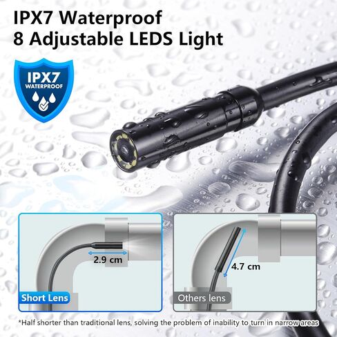 كاميرا المنظار مع الضوء، كاميرا Rivulet Borescope مع كابل شبه صلب بطول 16.4 قدم، 4.3 بوصة HD 1080P مع 8 مصابيح LED قابلة للتعديل، كاميرا فحص مقاومة للماء IP67، كاميرا نطاق محمولة للسوير، 3 أدوات in Saudi Arabia