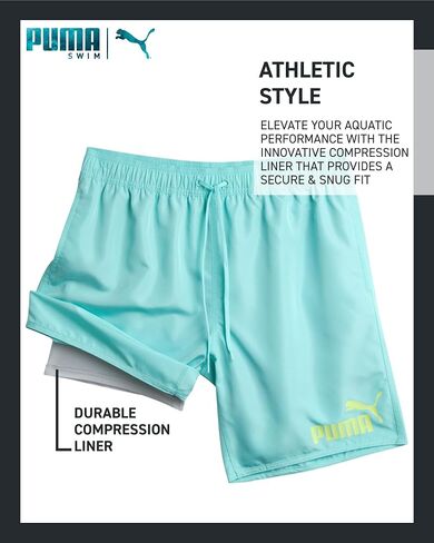 PUMA Mens Swim Trunks - Quick Dry Athletic Performance 8" Inseam Swimming Trunks for Men with Mesh Compression Liner in Saudi Arabia