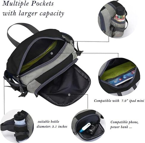 Waterproof Fanny Pack with Water Bottle Holder for Men Women Hiking Waist Packs for Walking Running (black) in Saudi Arabia