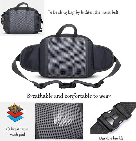 Waterproof Fanny Pack with Water Bottle Holder for Men Women Hiking Waist Packs for Walking Running (black) in Saudi Arabia