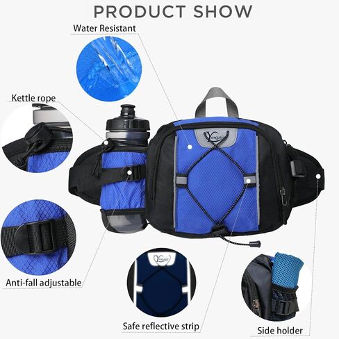 Waterproof Fanny Pack with Water Bottle Holder for Men Women Hiking Waist Packs for Walking Running (black) in Saudi Arabia