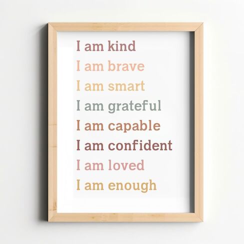 طباعة فنية Wowsweet-Affirmations للأطفال، لوحة فنية جدارية للفصل الدراسي، I am Enough، غرفة نوم الأطفال، طباعة تأكيدات قوس قزح، I am Kind Smart Loved، ديكور حضانة ملهم، غير مؤطر (11X14 بوصة) in Kuwait