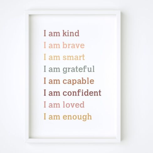 طباعة فنية Wowsweet-Affirmations للأطفال، لوحة فنية جدارية للفصل الدراسي، I am Enough، غرفة نوم الأطفال، طباعة تأكيدات قوس قزح، I am Kind Smart Loved، ديكور حضانة ملهم، غير مؤطر (11X14 بوصة) in Kuwait